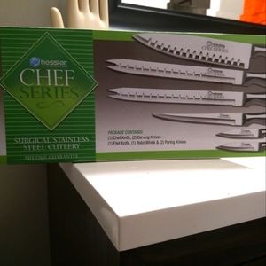 Hessler Chef Series Stainless Steel Knife Set NIB 6 knives with bonus whisk